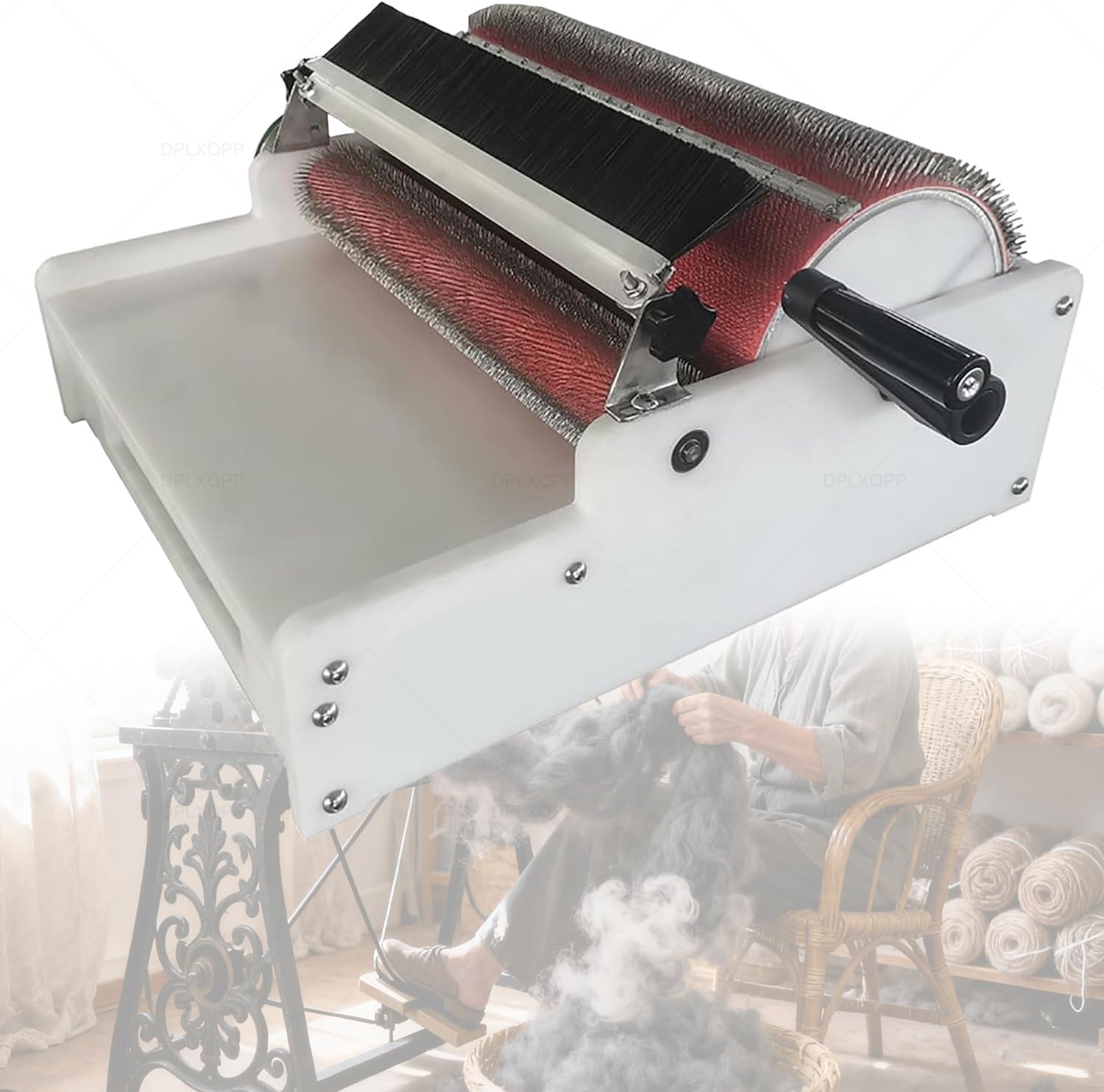 Professional Manual Drum Carder, Aluminum Alloy Roller & 90tpi Stainless Steel Needles for Ultra-Smooth,Cloud-Like Wool Batts,Ideal Tool for Felters and Spinners (8”/16” Width) 40CM/16inch
