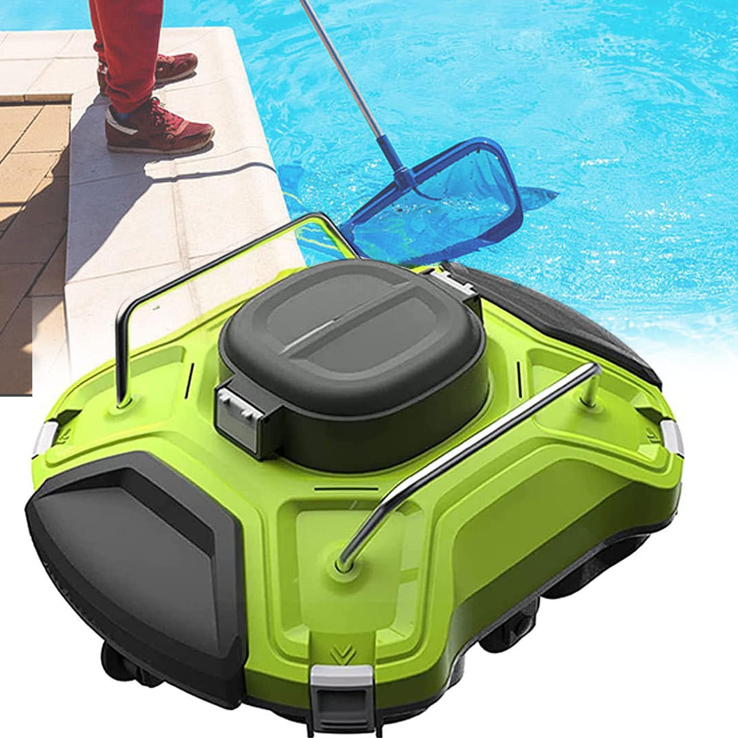 Underwater Automatic Pool Vacuum Cleaner, Wall Climbing Pool Cleaning Robot Powerful Suction Rechargeable Battery Built-in Water Sensor Technology,for All Types of In-Ground Swimming Pool