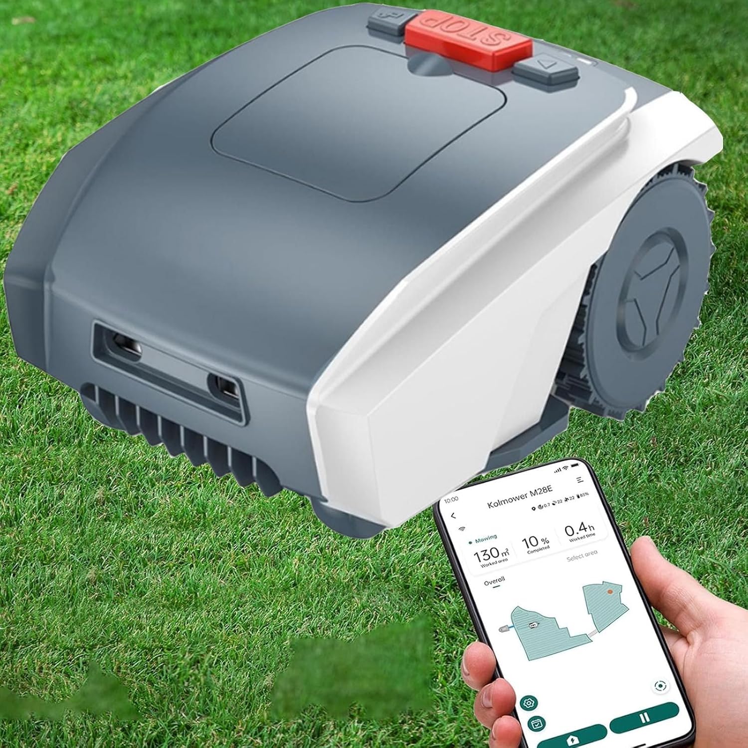 Robotic Lawn Mowe,Automatic Mower-Parallel Paths Mowing for Precise Boundary Wire Break Detection,Automatic Lawnmower with Smart Navigation(Grey)