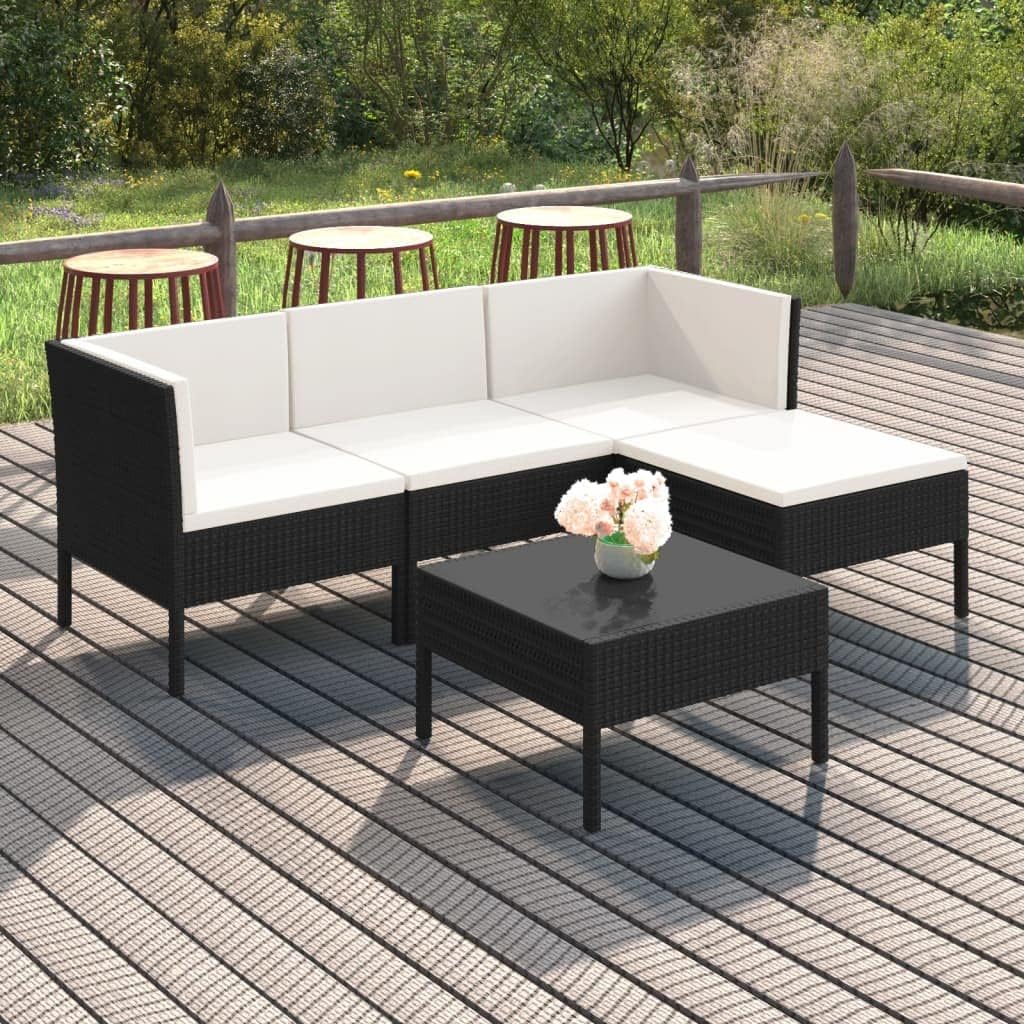 5 Piece Patio Lounge Set with Cushions Poly Rattan Black,Weatherproof Patio Lounge Set with Ultimate Comfort and Versatility Patio Furniture, Outdoor Furniture Sets