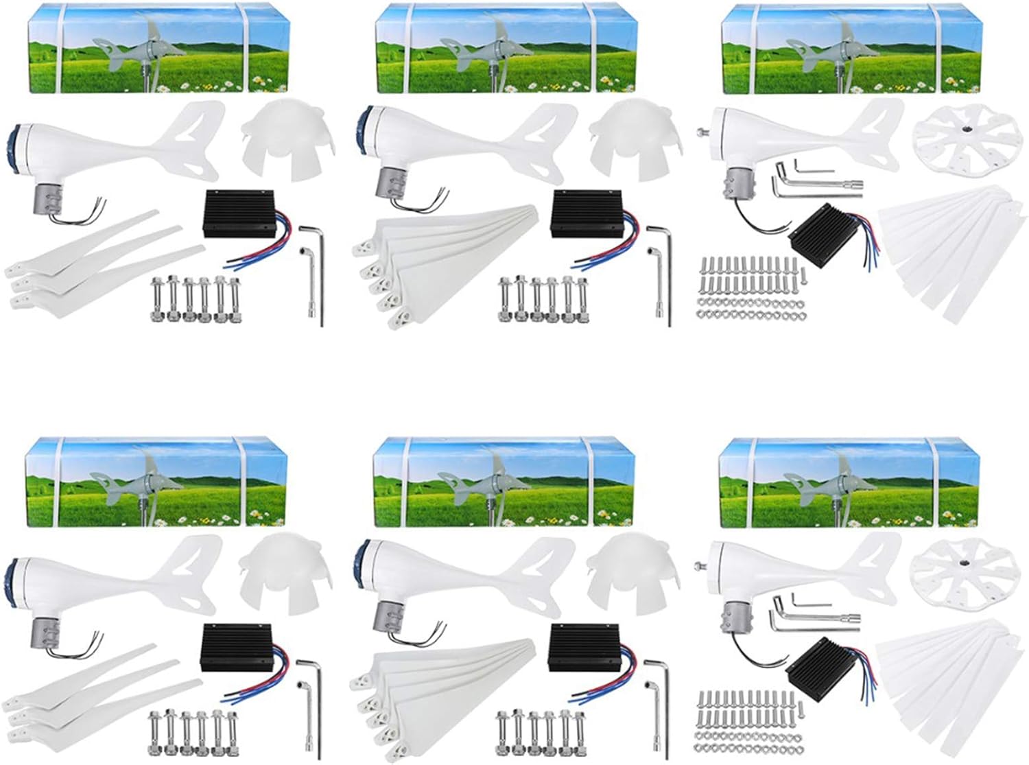 100W-3000W 8 Blades Nylon Fiber Blade Horizontal Home Wind Turbines Wind Generator Power Windmil with MPPT Controller Low Noise Wind Power-White(12V 24V 48V)