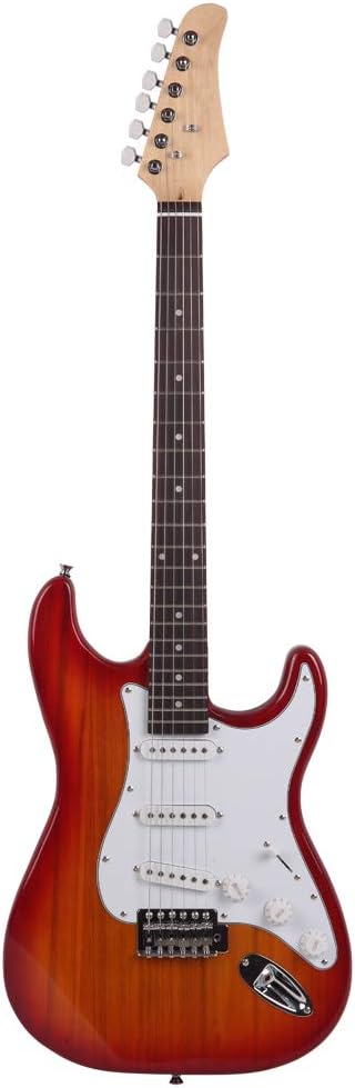 Unbranded Cherry Sunburst Electric Guitar, Rosewood Neck, SSS Pickups, 5-Way Selector, Double Cutaway, with Gig Bag, Strap, Cable, Pick, Whammy Bar, CSRG111