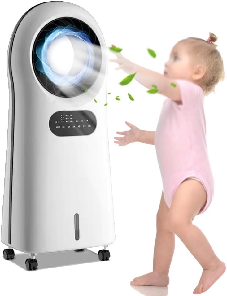 Generic Evaporative Cooler, Portable Bladeless Fan, Air Cooling Fan With Night Light, 8H Time, Humidifiers With Water Tank, Bladeless Conditioner Fan For Home Bedroom