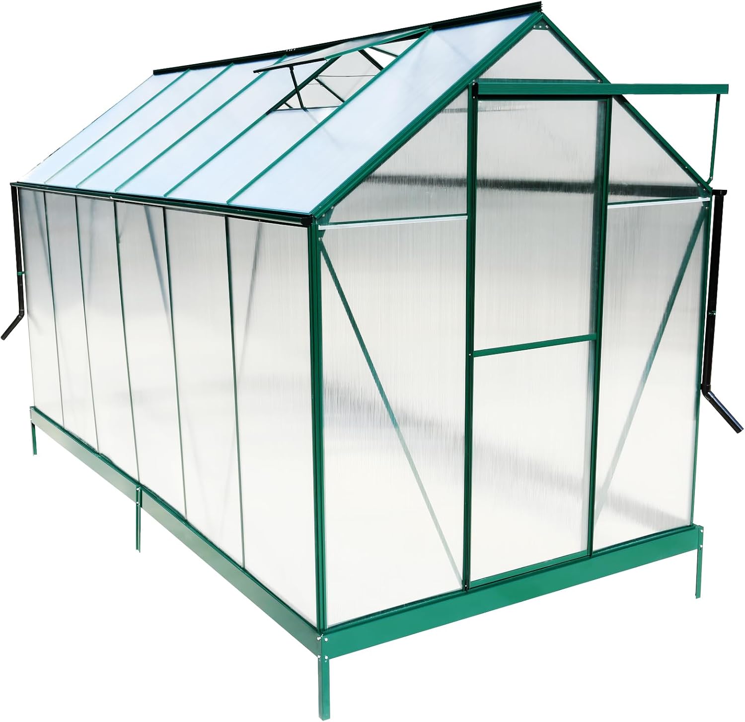 6.3'*12.2'*7' Polycarbonate Greenhouse, Heavy Duty Outdoor Aluminum Walk-in Green House Kit with Rain Gutter, Vent and Door for Backyard Garden, Color Green