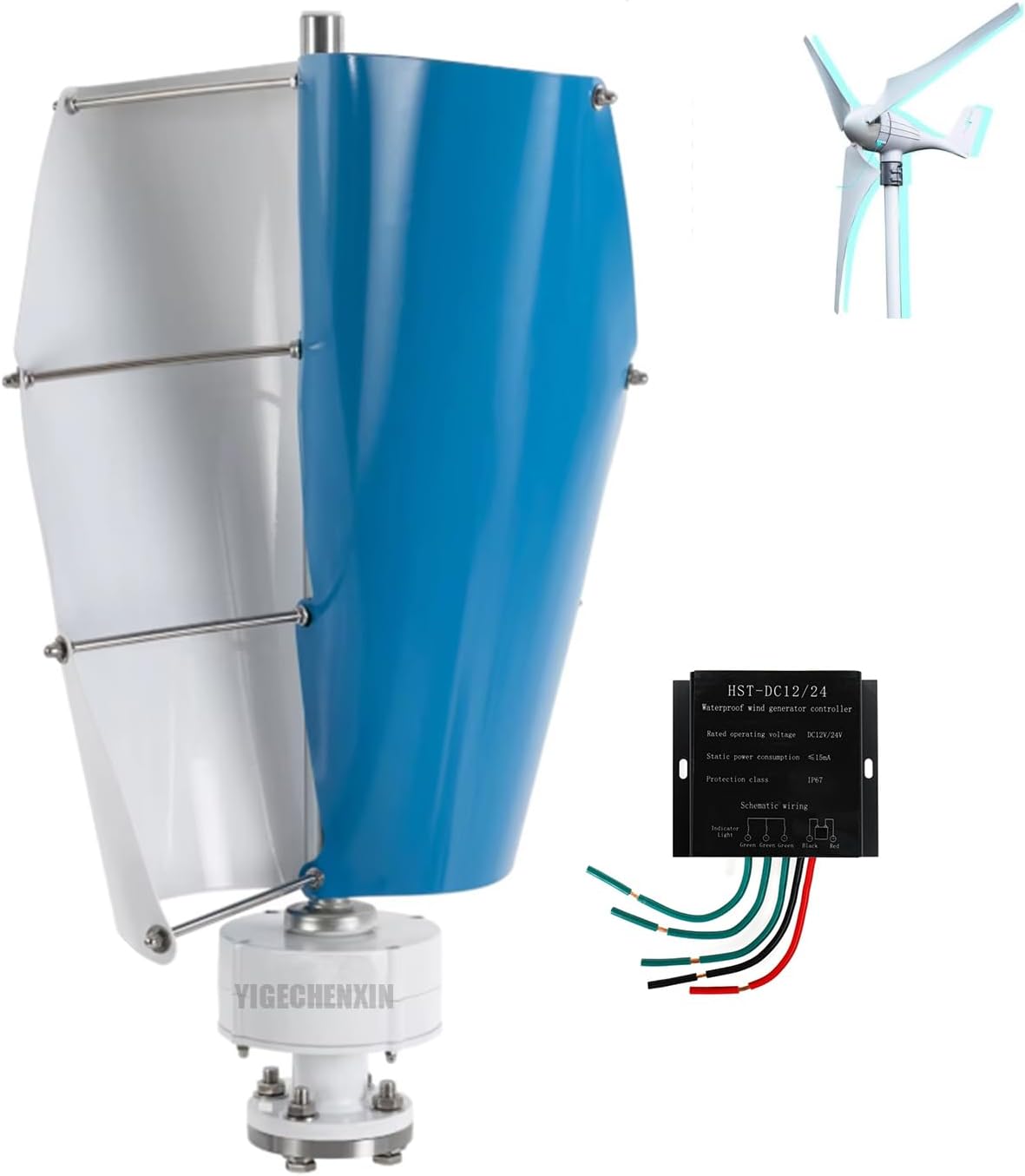 400W Vertical Wind Turbine Generators Kit, with MPPT 12V 24V 48V Controller 3 Phase AC Permanent Magnet Generator for Gazebos, Cabins, Or Mobile Homes