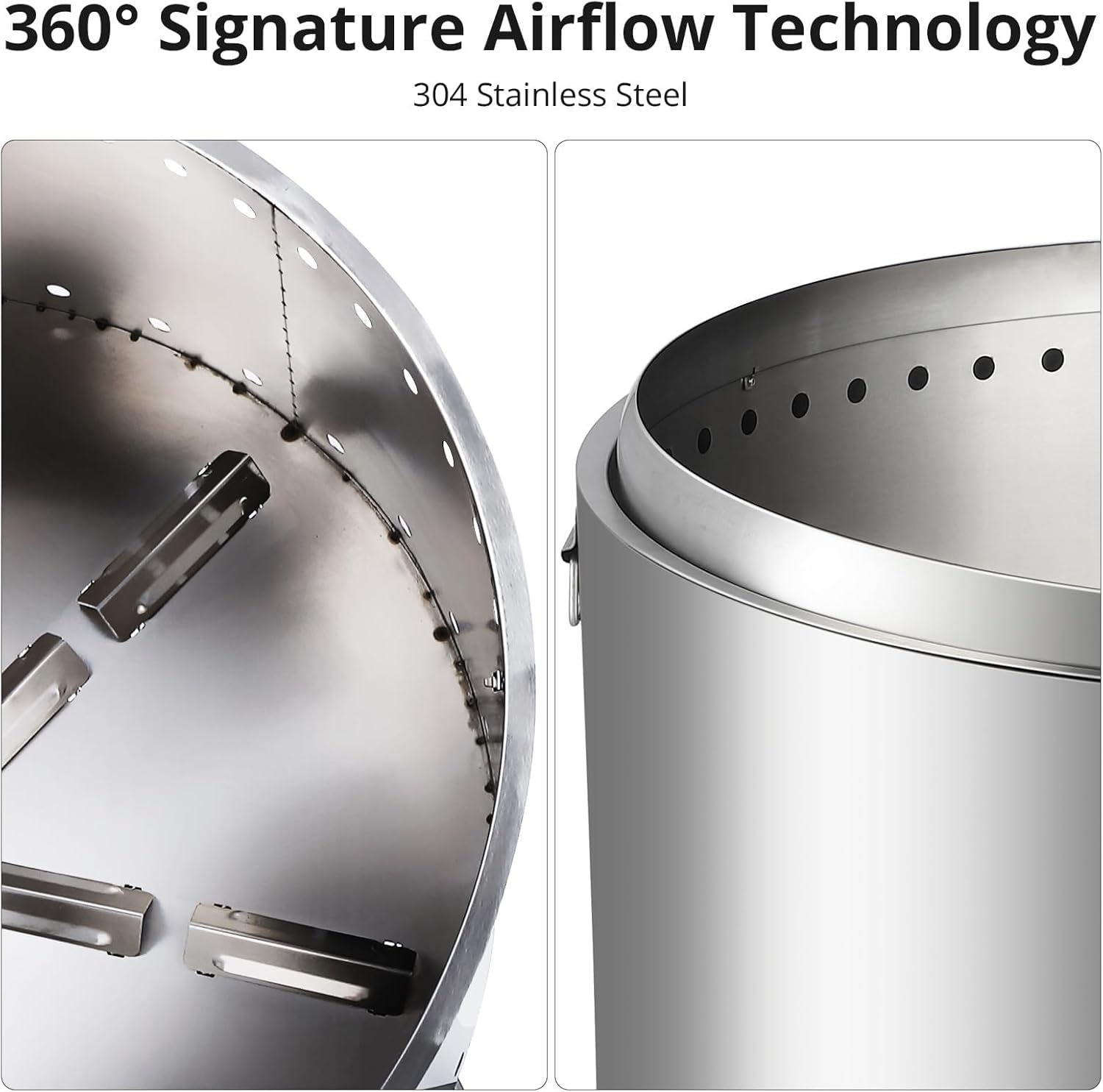 27 Inch Smokeless Fire Pit with Air Switch, Wood Burning Portable Stainless Steel Outdoor Firepit with Fixed Stand & Stove Hook, Ash Pan, for Outside Camping Backyard Patio Picnic, 360° Wide Warm