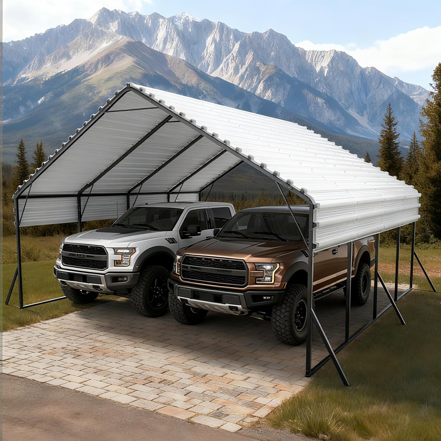 Metal Carport Heavy Duty 20x20ft Outdoor Galvanized Steel Car Port, Vehicle Canopy Garage Shade, Multi-Use Shelter for Car, Boat, Tractors & Outdoor Storage