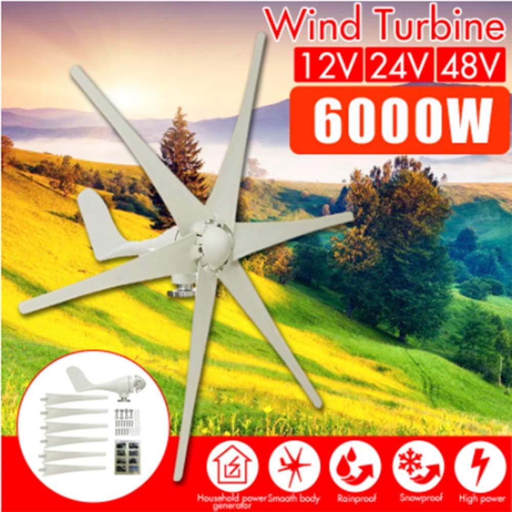 6000W 12V/24V/48V Wind Generator 6 Blades Wind Turbines Generator Home Horizontal Power Windmill Energy Turbines,12v