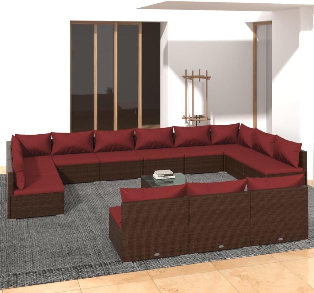 14 Piece Patio Lounge Set with Cushions Brown Poly Rattan,Modern Outdoor Patio Lounge Set: Durable and WaterResistant Sofa for Backyard Relaxation Patio Furniture Sets, Outdoor Furniture Sets