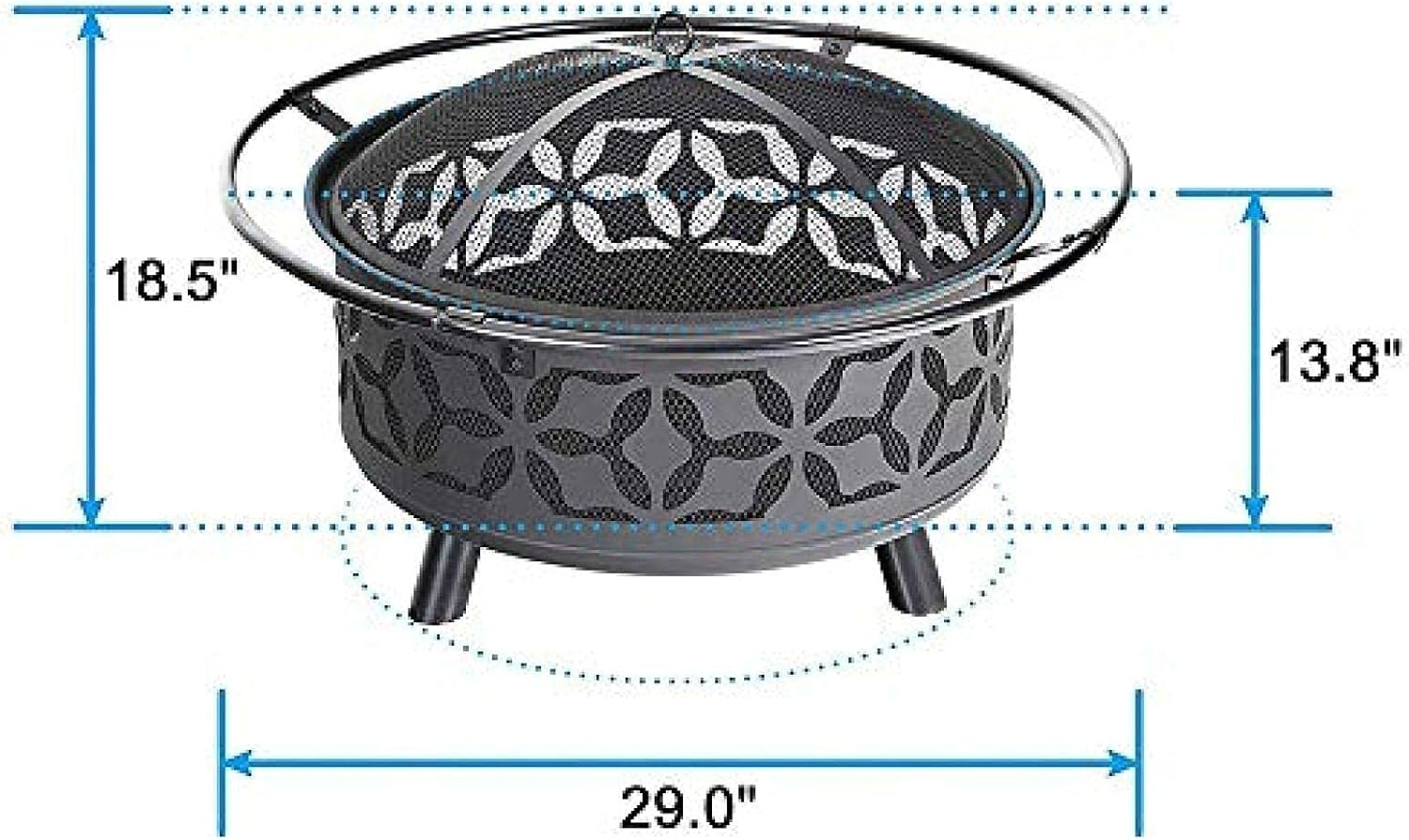 Fire Pit BBQ Grill Fire Bowl Wood Burning Patio Pit and Outdoor Backyard Pit with Spark Screen and Round Fireplace Cover Large 29 Inch