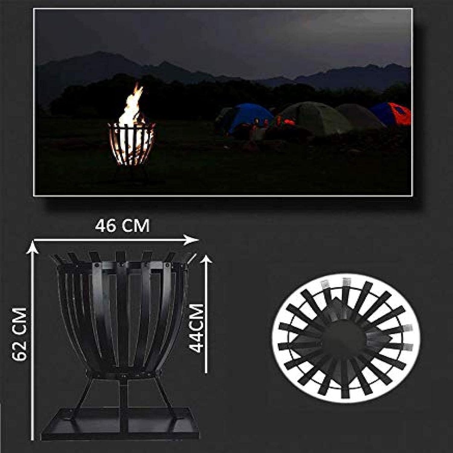 Fire Pit BBQ Grill Fire Bowl Iron Firepit Portable Metal Heater for Parties Camping Bonfire Wood Burning Large Pit Outdoor Cast Festivals, Carnival Night