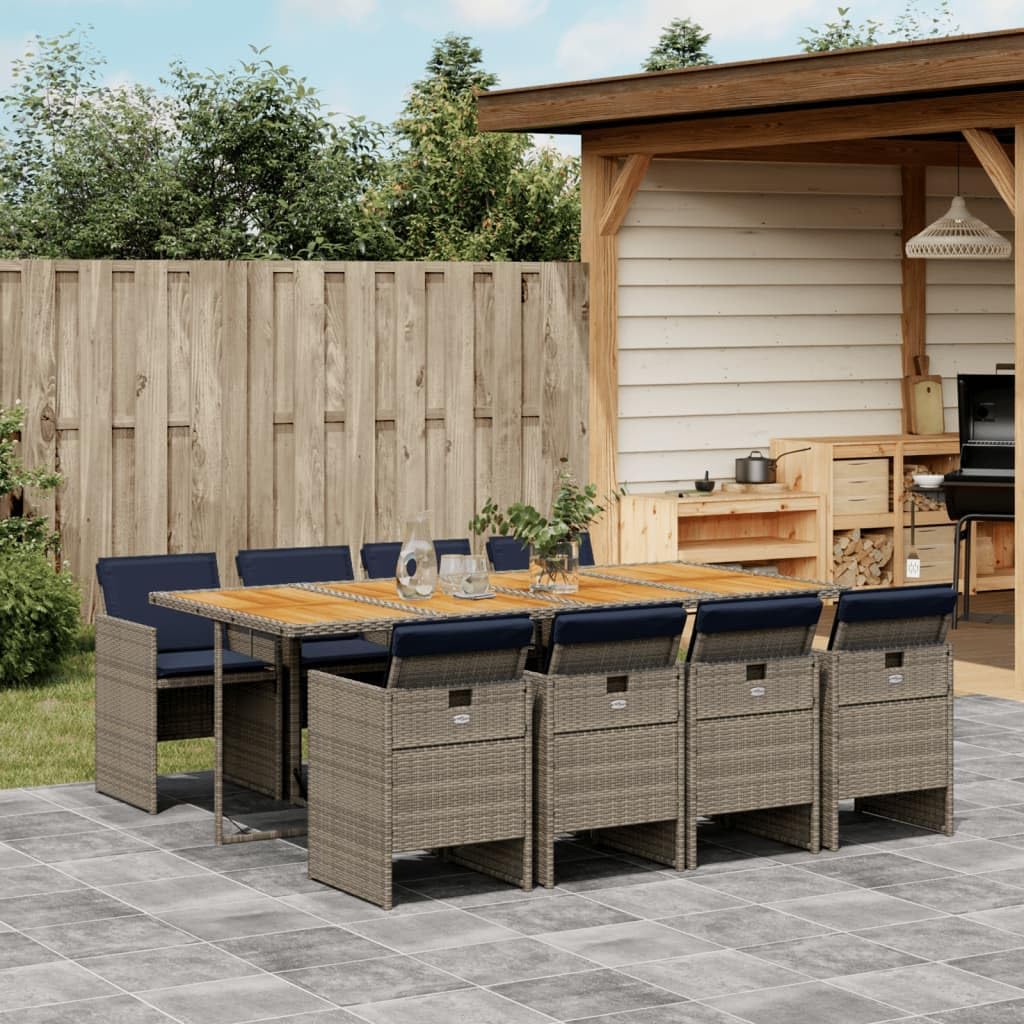 9 Piece Patio Dining Set with Cushions Gray Poly Rattan,Functional and Durable Garden Dining Set: Rattan Patio Table with Folding Chairs for Outdoor Comfort Furniture Sets for Patio, Lawn & Garden