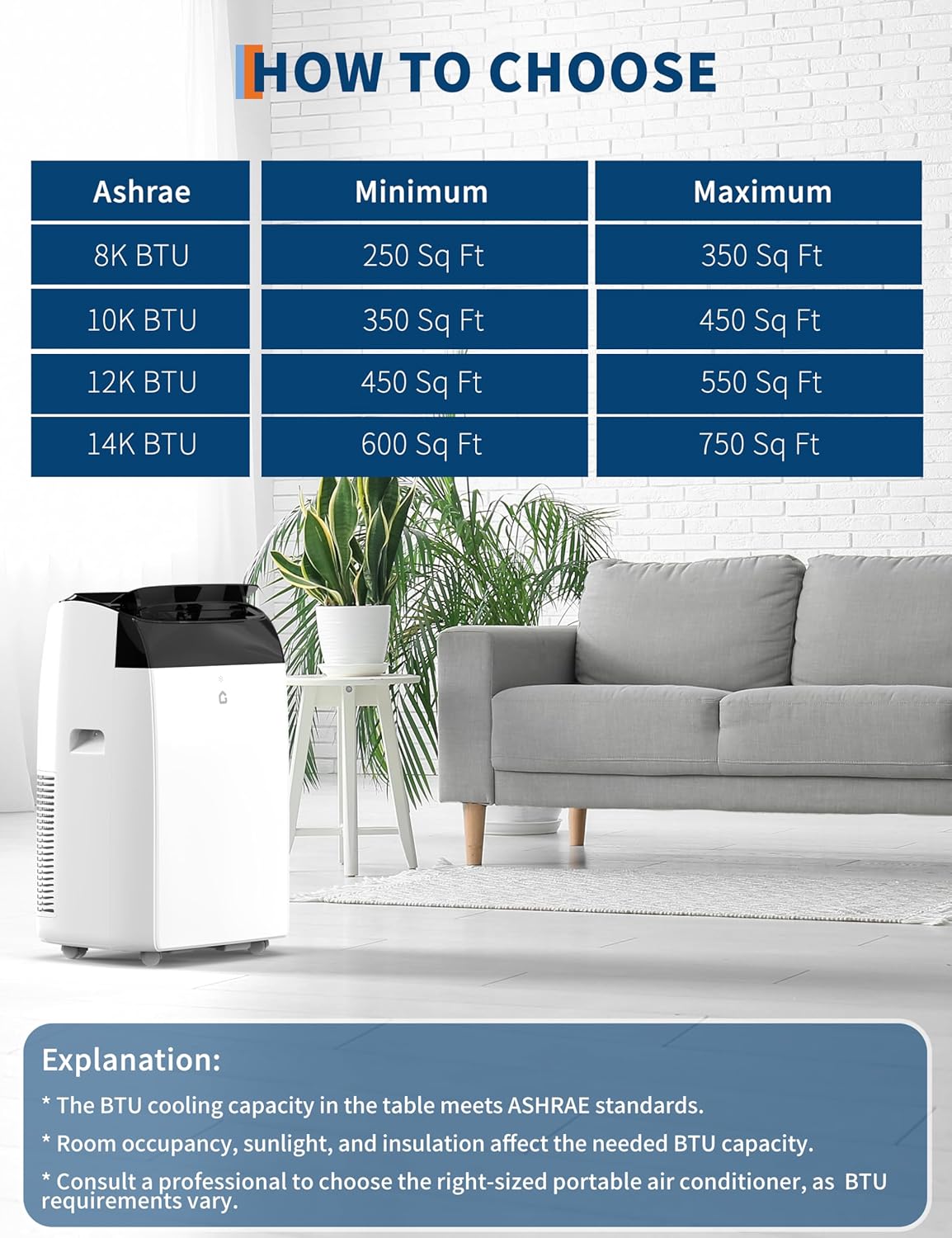 12,000 BTU Portable Air Conditioner, 3-In-1 Room Air Conditioner with Dehumidifier, Fan, Portable AC Unit for Rooms Cools Up to 550 Sq. Ft., Auto-Swing, Remote Control, Quiet Operation, 24-Hour Timer