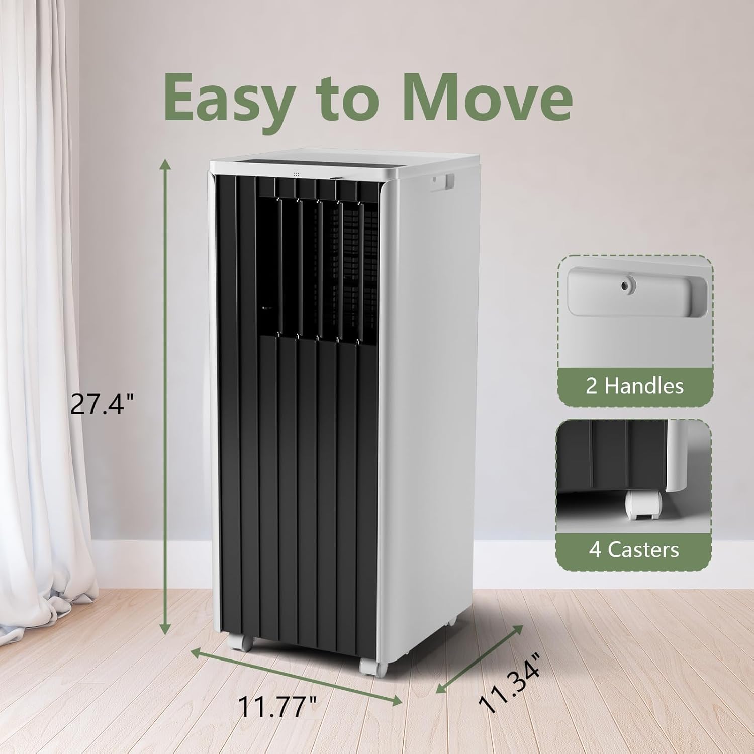 Portable AC Unit with 8000 BTU Cooling, Remote Control & 24-Hour Programmable Timer, Low-Noise Design for Rooms Up to 350 Sq.Ft, Ideal for Dorm or Office Use, Black and White Design