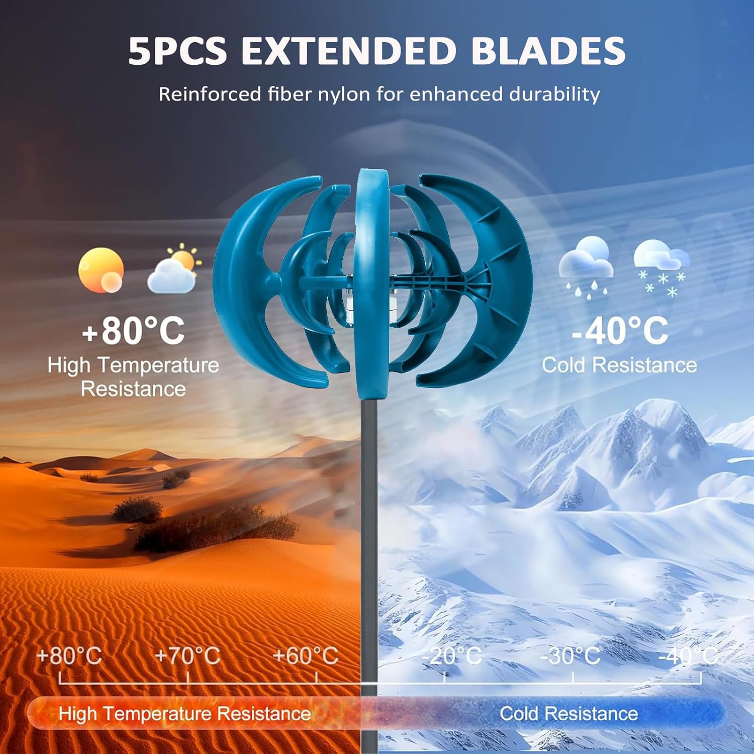 10000W Wind Turbines Generator, 5 Blades 12V 24V Vertical Wind Turbine Kit with Controller, for Home, and Streetlight Use,Blue-12V