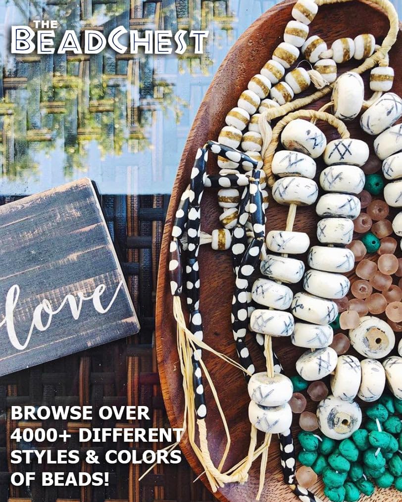 The Bead Chest White Antique Venetian Skunk Eye Trade Beads 11mm Ethiopia African Round Glass Large Hole 25 Inch Strand Handmade