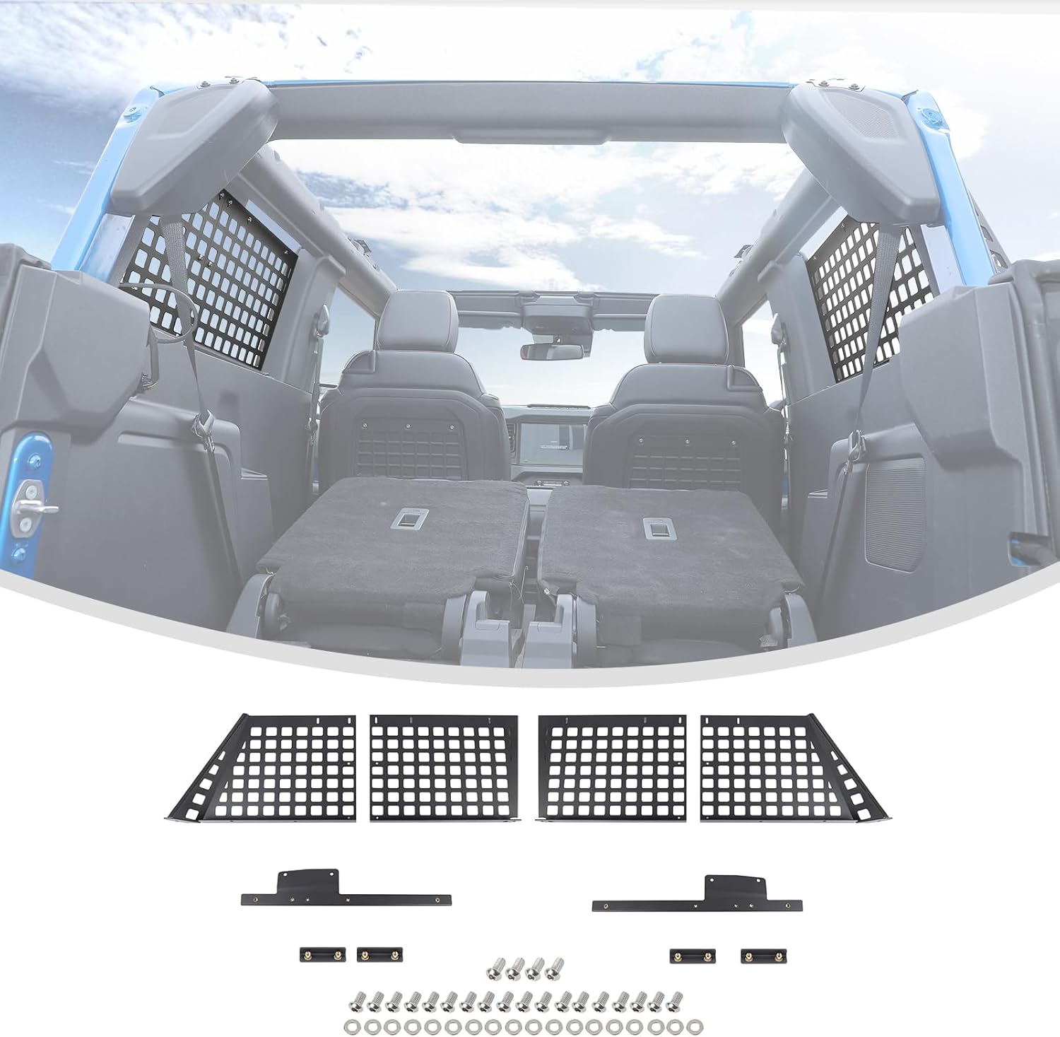 Linskip Trunk Molle Panel Compatible with 2021-2025 2026 Ford Bronco 2 Door Hard Top, Rear Window Cargo Molle Panel for Bronco Exterior Accessories - Space-Saving Organizer for Tools and Gear