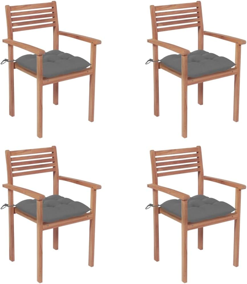 Patio Chairs 4 pcs with Gray Cushions Solid Teak Wood,Timeless Teak Patio Chairs: Durable and Stylish for Any Outdoor Space Outdoor Furniture, Outdoor Chairs, Grey