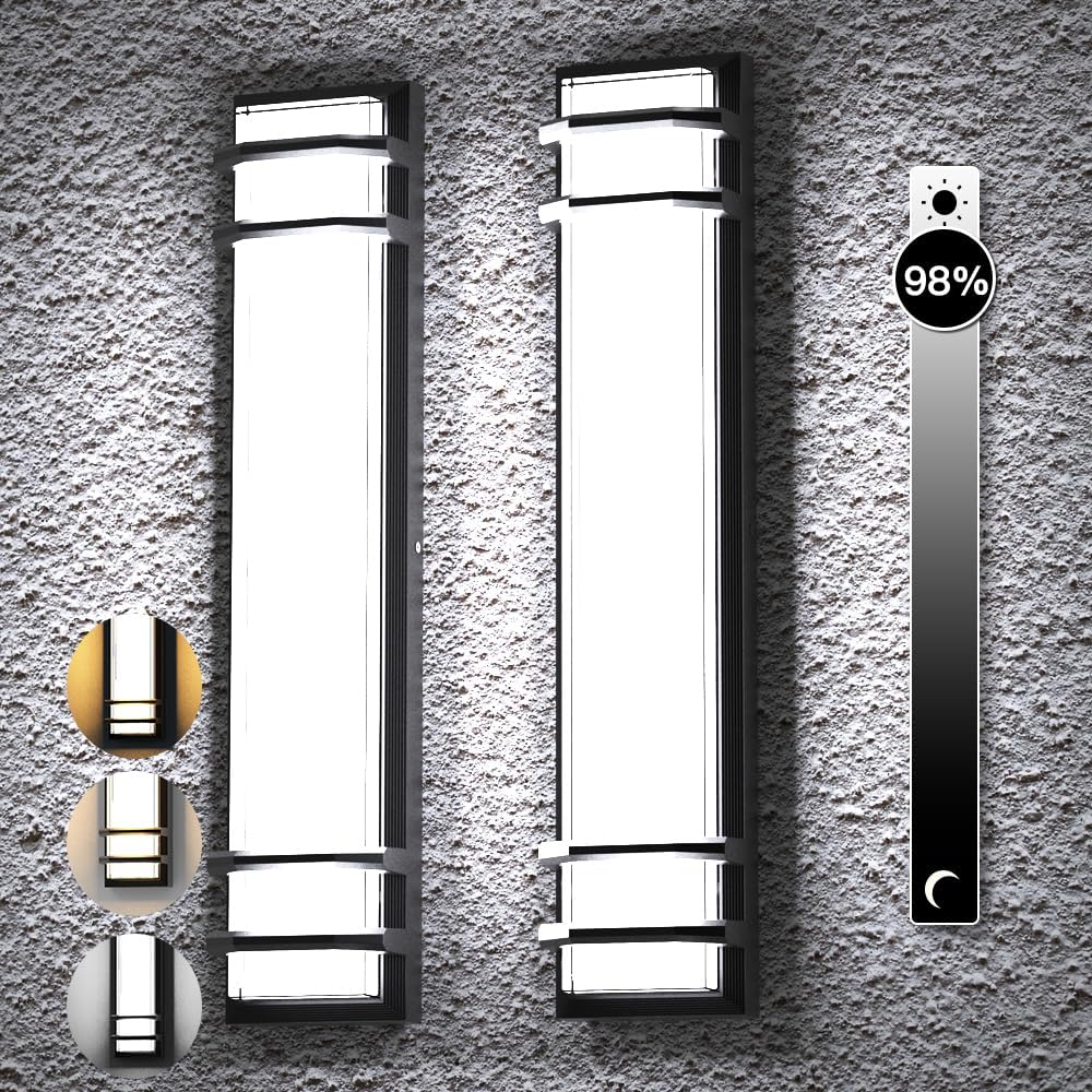 10%-100% Dimmable Outdoor Wall Lights 2Packs, LED 3000k 4500K 6000k Exterior Light Fixture, IP65 Waterproof, Matt Black Wall Lighting for House Porch Patio(2Pack)