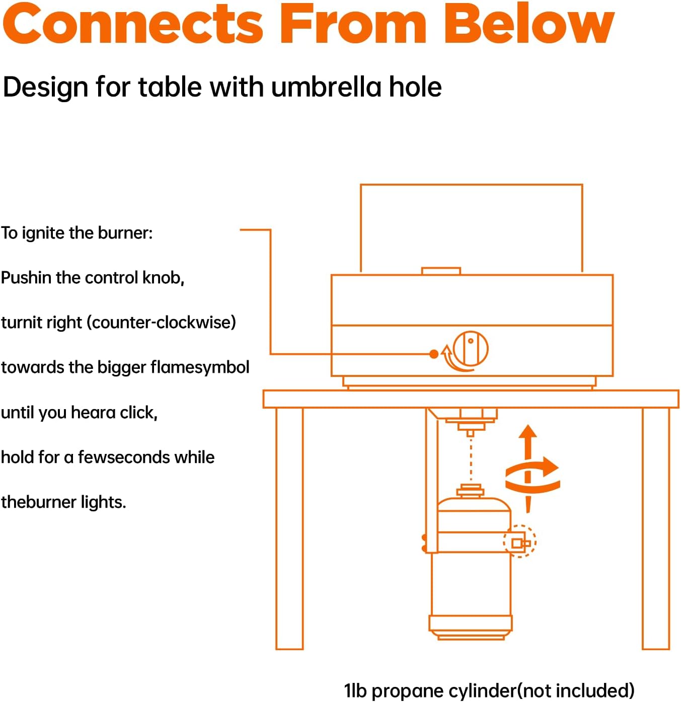 Propane Table Top Fire Pit for Outside Patio,14-inch Tabletop Fireplace Bottom-Mounted for Table with Umbrella Hole- Grey