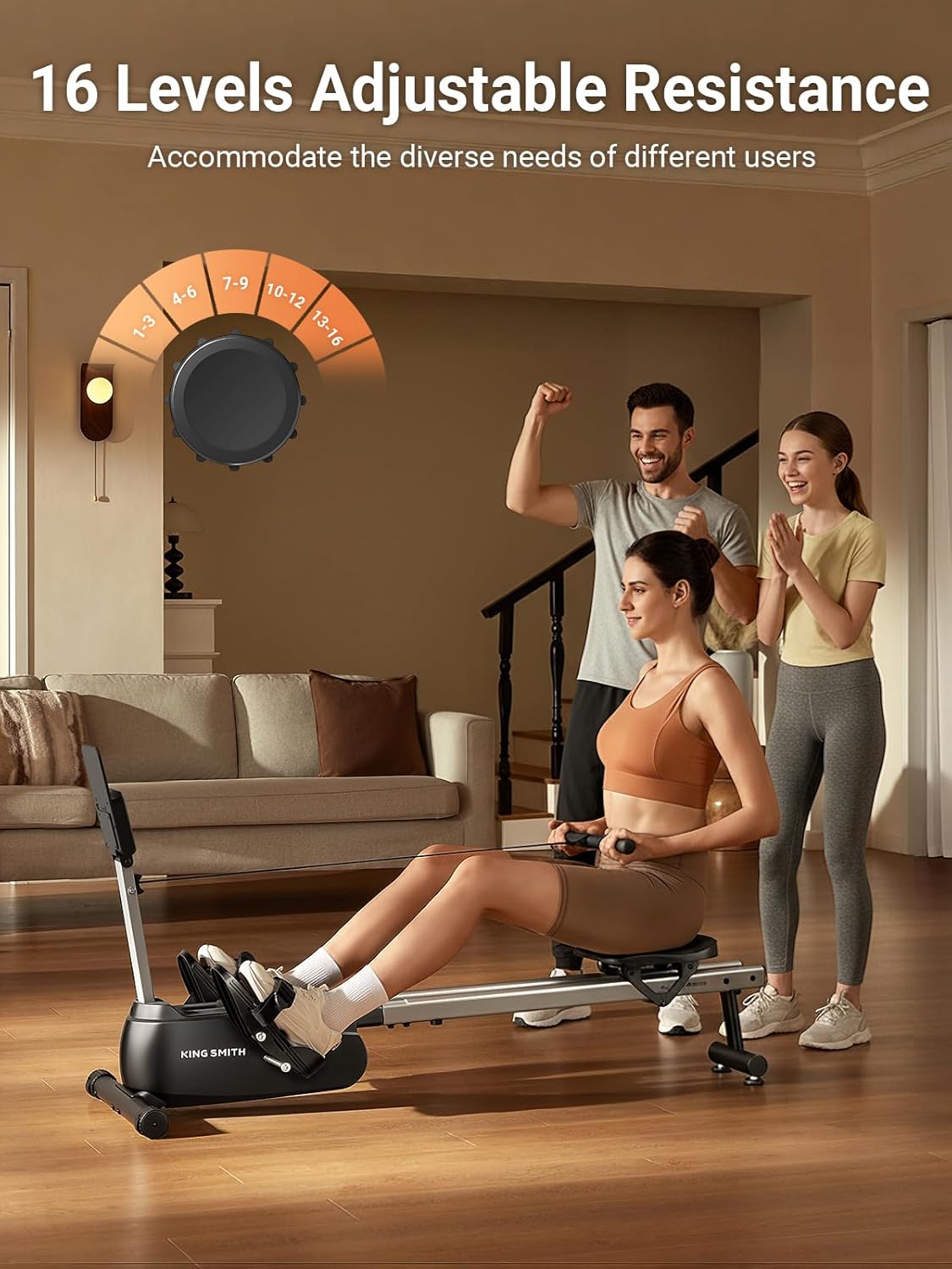 KINGSMITH Magnetic Rowing Machines for Home, 350LBS Capacity, APP Supported, Row Machine with Adjustable Resistance, Compact Rowing Machine Foldable