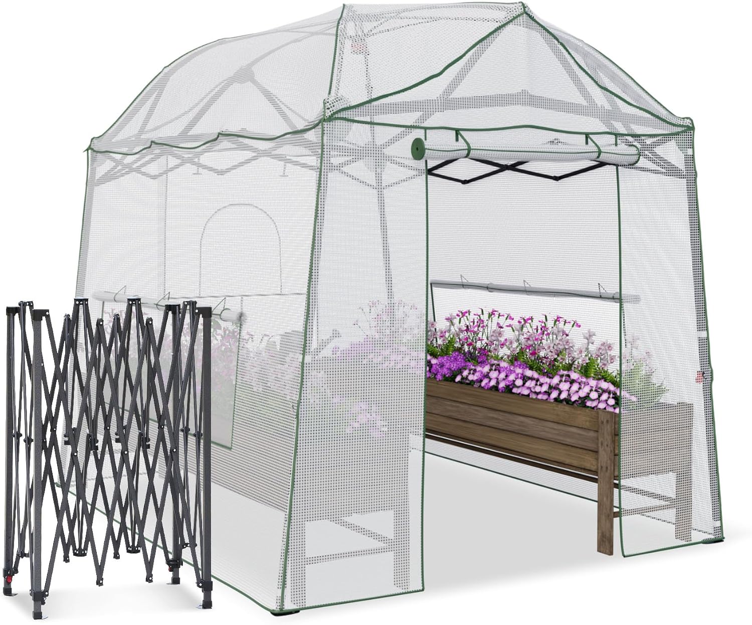 8.5 x 7 x 7 FT Walk-in Greenhouse, Portable Pop-up Greenhouse for Indoor Outdoor, Plant Garden Green House with Zippered Doors, Screen Windows, Heavy Duty Frame and Durable PE Cover