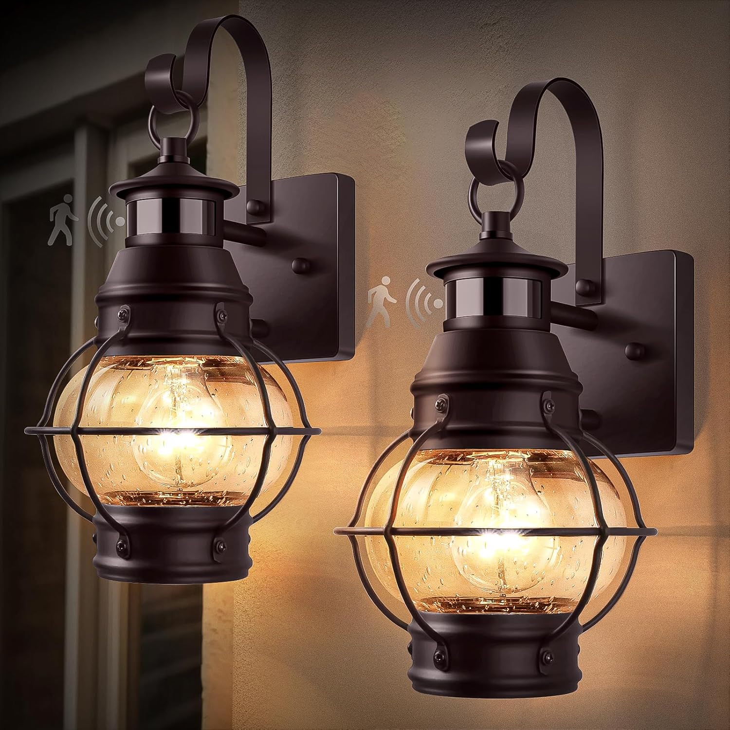 Lamomo Bronze Outdoor Light,2 Packs Exterior Front Porch Lights for House,Dusk to Dawn Motion Sensor Lights,Waterproof Anti-Rust Wall Mount Lantern for Outside,Garage(NO Bulb)