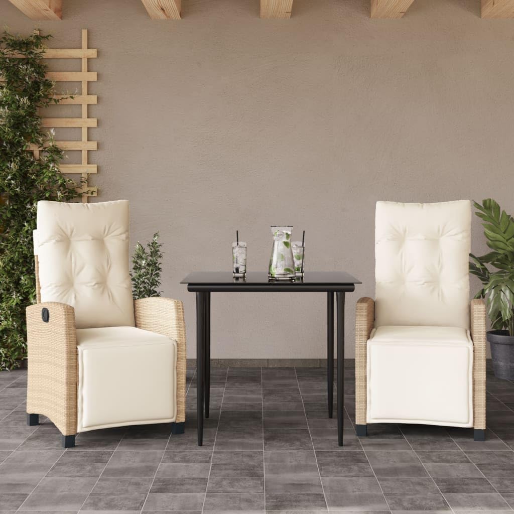 3 Piece Patio Dining Set with Cushions Beige Poly Rattan,Adjustable Patio Lounge Set with Comfortable Cushions and Durable PE Rattan Construction Patio Furniture Sets, Outdoor Furniture Sets