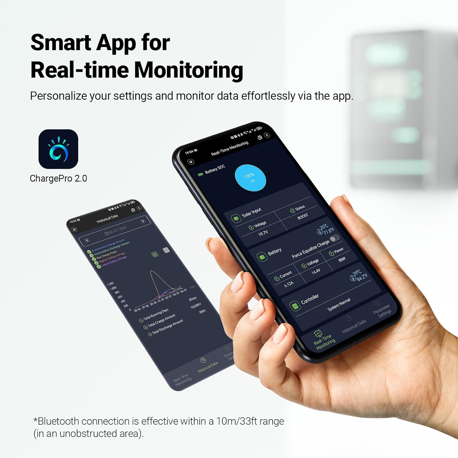 HQST 100A MPPT Solar Charge Controller, 12V/24V/36V/48V Negative Grounding Controller, w/ Smart Bluetooth APP Control, Low-Temp Cut-Off, LCD Display, for Lithium, Sealed, AGM, Gel, Flooded Batteries