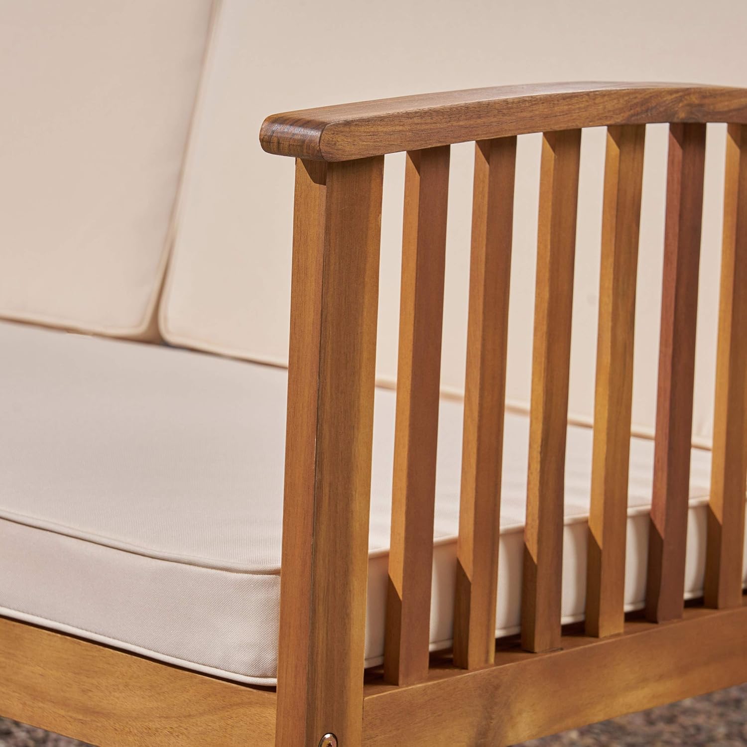 GDFStudio Outdoor 7 Piece Acacia Wood Chat Set with Fire Pit, Teak and Brown