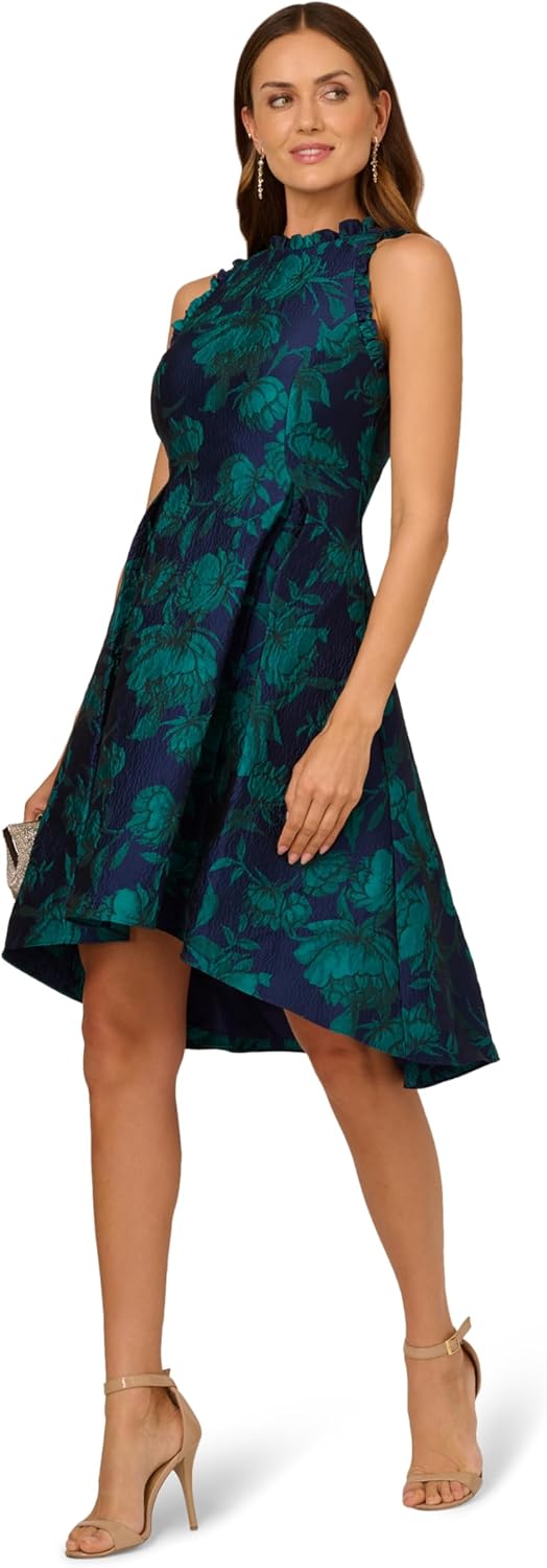 Adrianna Papell Womens High Lo Jacquard Midi Dress