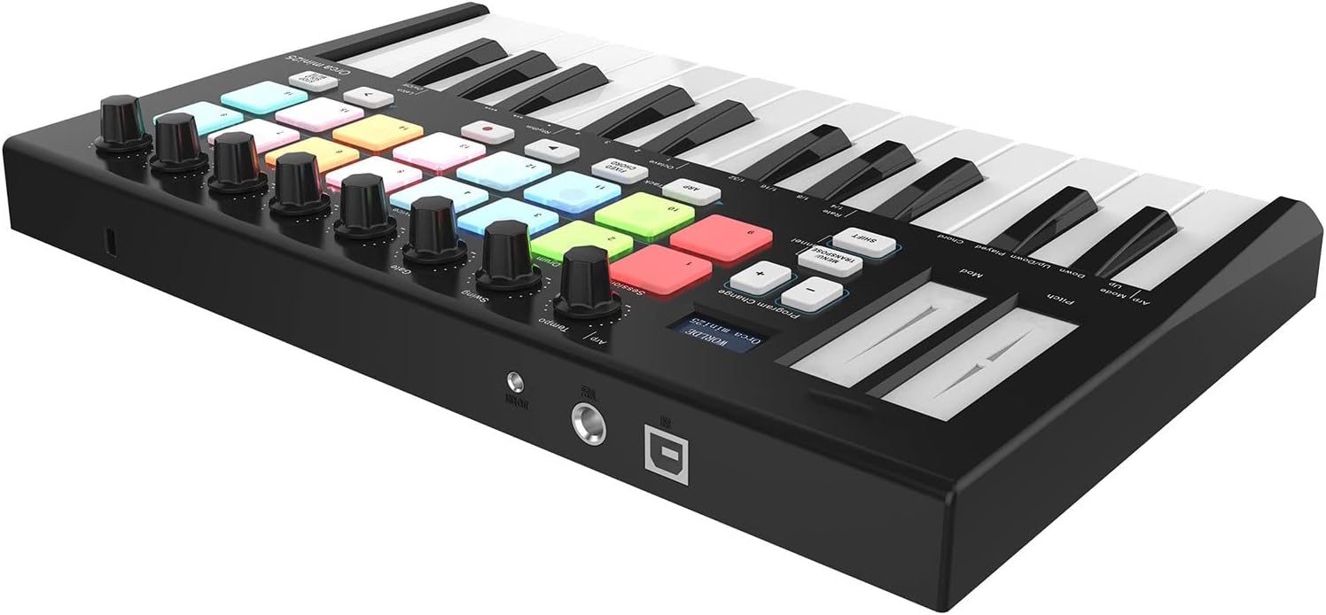 Keyboard Piano 25 MIDI Keyboard Controller 25-Key USB MIDI Controller Keyboard with 16 RGB Backlit Trigger Pads 8 Control Knobs