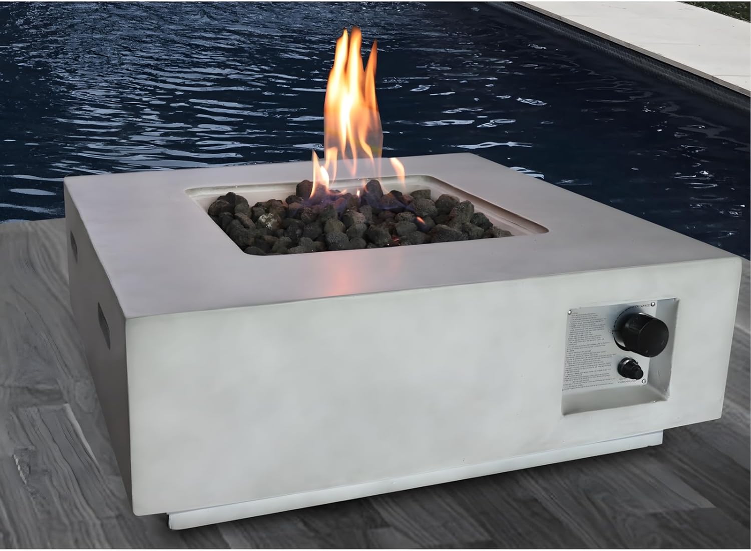 Penau Fiber Reinforced Concrete Propane/Natural Gas Fire Pit Table - 40,000 BTU, Rust & Heatproof, Modern Gray Design, Garden & Outdoor Use