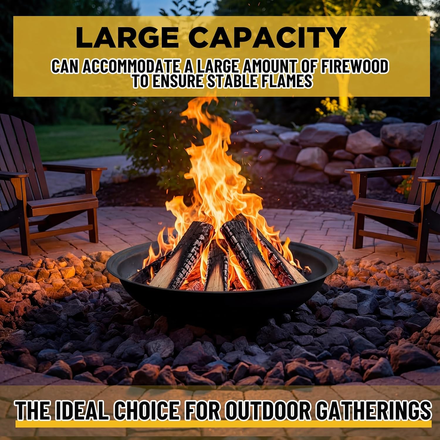 Maxdot 2 Pcs 23 Inch Outdoor Fire Pit Bowl Replacement Insert, Carbon Steel Wood Burning Fire Bowl Fits Existing Stand or Custom Firepit for Outside Backyard, Porch, Deck, Camping, BBQ Gatherings