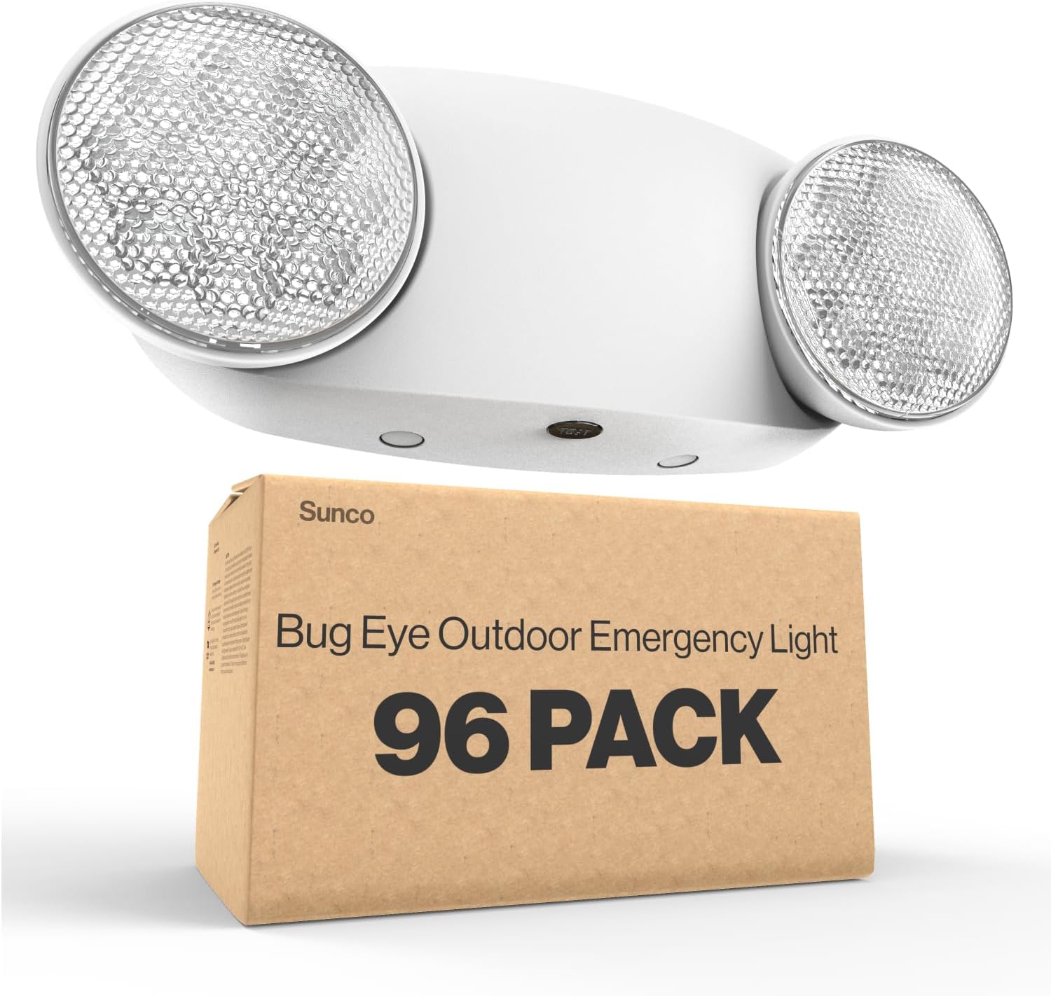 Sunco 96 Pack Emergency Light Outdoor LED, Backup Battery, Two Adjustable Bug Eye Head Lights, 94V-0 Fire Resistant, 6500K, 200 Lumens 120-277V, 2W, Wall Mount, White UL