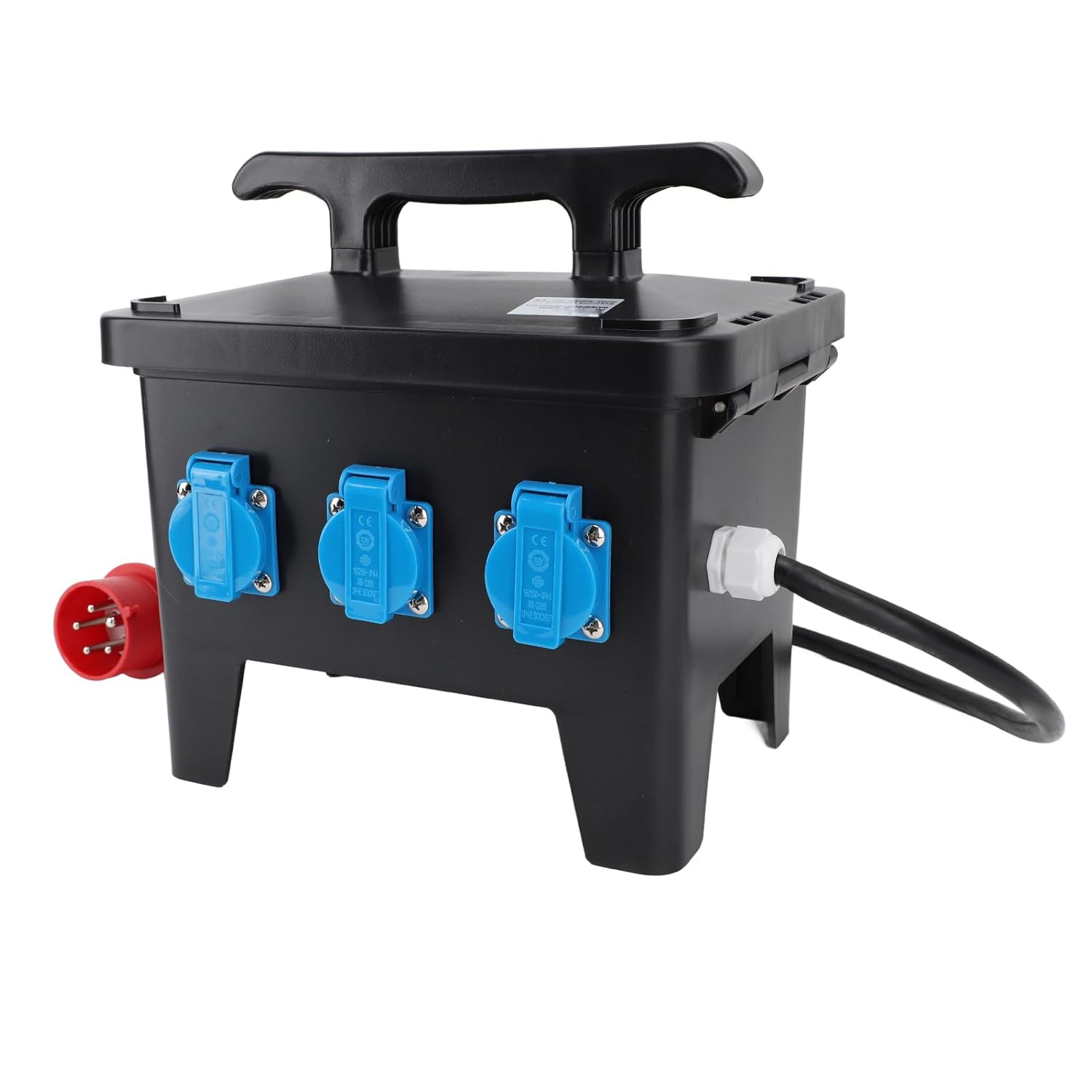 Fockety Power Distribution Box, Compact Electrical Box with Cable & Handle, IP65 Enclosure, IP44 Socket, Portable Power Center for Jobsite, Generator, RV, Outdoor Use