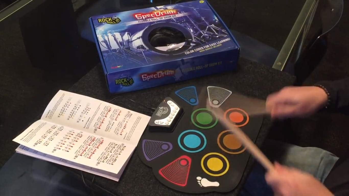 MUKIKIM Rock And Roll It - CodeDrum. Roll Up Portable Drum Set for Kids & Adults. Electronic Silicone Rainbow Drum Pad | Headphones | Pedals | Drum Sticks | Play-By-Color Rhythm Booklet Included