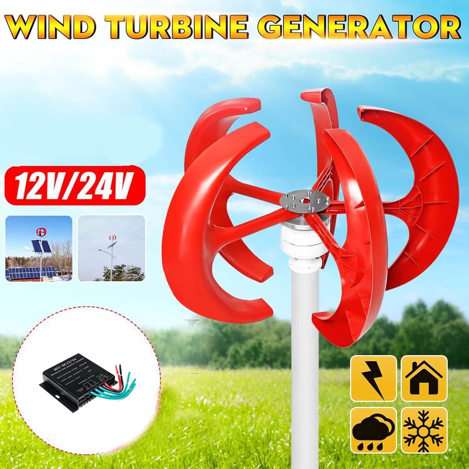 3000W Vertical Axis Wind Generator Kit, 220V Wind Turbine with Charger Controller Windmill Generator Suit for Hybrid Solar Wind System