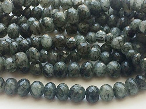 1 Strand Natural Black Rutile Quartz Faceted Rondelle Beads, Rutilated Quartz Beads, Rutile Quartz Necklace, 9-14mm, 16 Inch