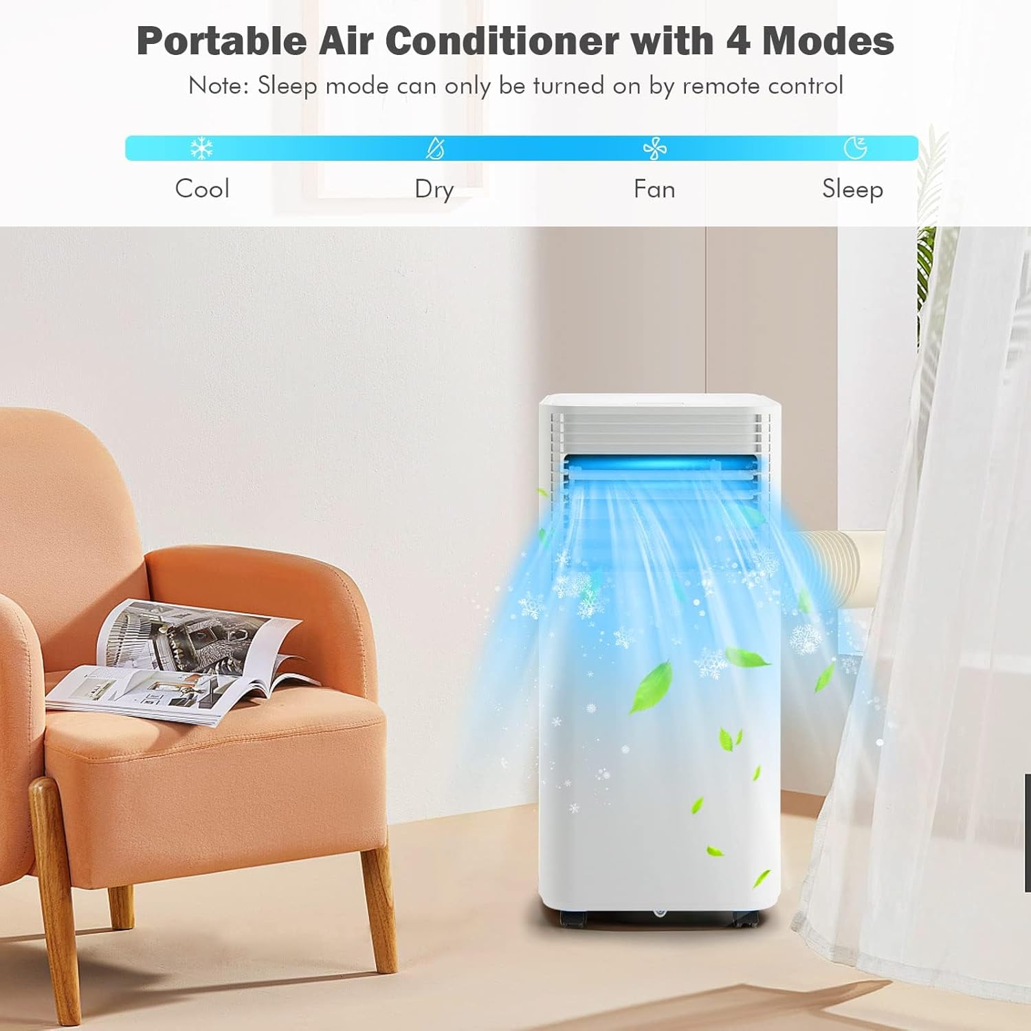 DORTALA Portable Air Conditioners 8000 BTU, AC Cooling Uint with Dehumidifier, Remote Control, 24H Timer & Window Kit, Stand up Air Conditioner for Bedroom, Dorm, Cools up to 230 sq.ft, White
