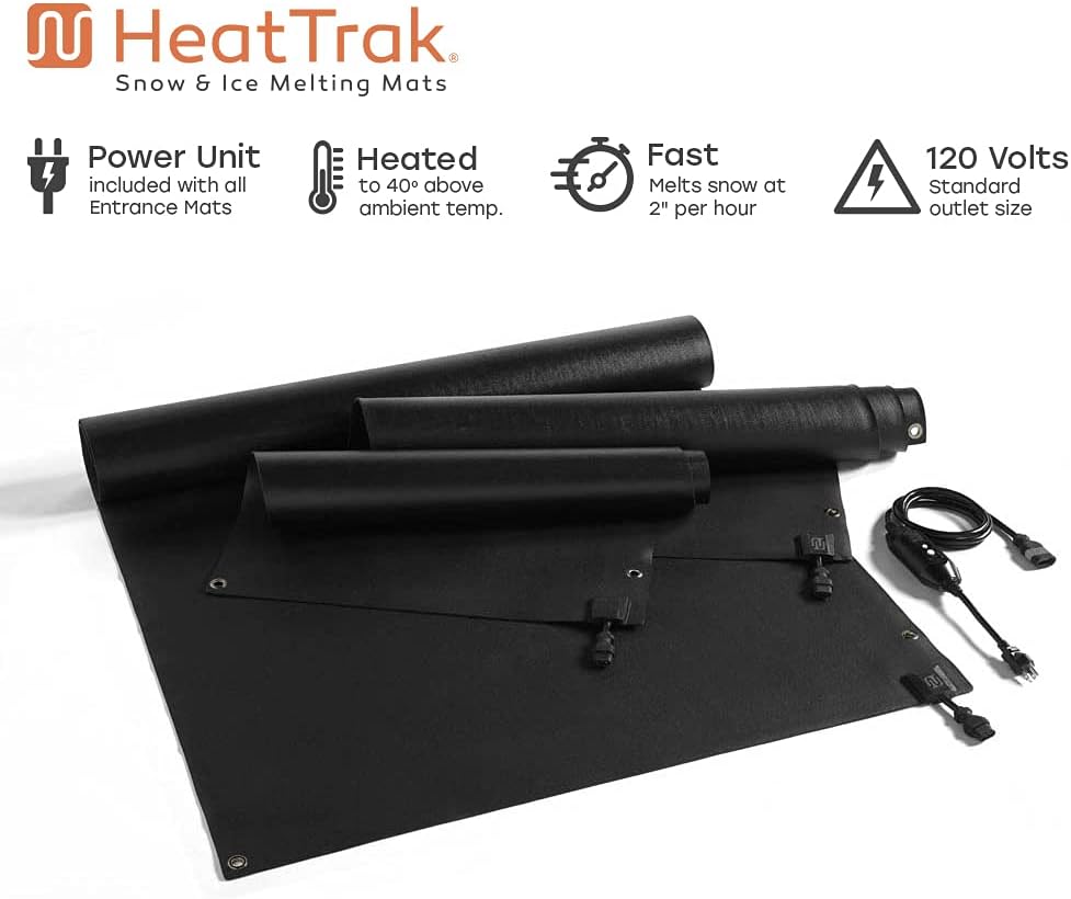 HeatTrak Heated Snow Melting Mats for Entrances - Heated Outdoor Mats - Snow Melting Mats for Winter Snow Removal - Trusted Snow and Ice Melt Products - No-Slip Heating Entrance Mats (24” x 36