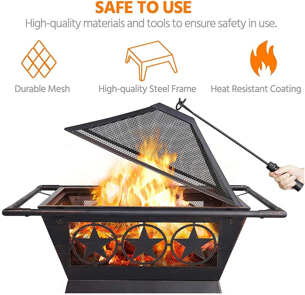 Portable Outdoor Fire Pits,32 Inch Wood Burning BBQ Fire Bowl,with Spark Screen Poker Waterproof Cover Patio Garden Fire Pit