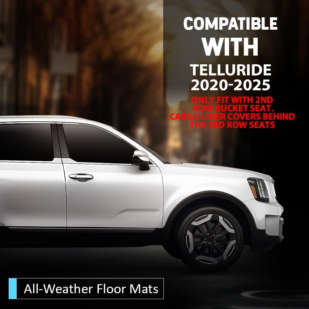 Floor Mats Fit Kia Telluride 2020-2025, Only Fit with 2nd Row Bucket Seat 4PCS Truck Mats TPE All Weather Protection Accessories