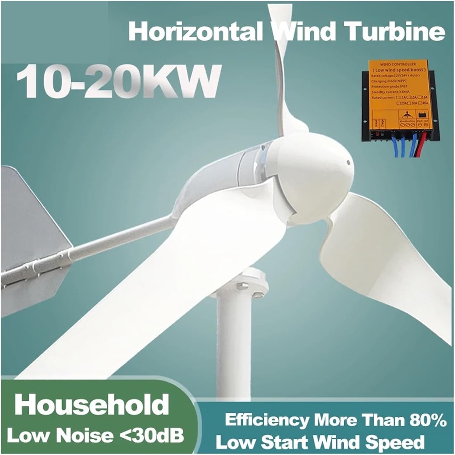 15KW 10KW 20KW 24V 48V Wind Turbine Generator Low Speed Windmill AC Output Household Horizontal Complete Kit Low Starting Speed for Home(Wind Turbine only,24V_20KW)
