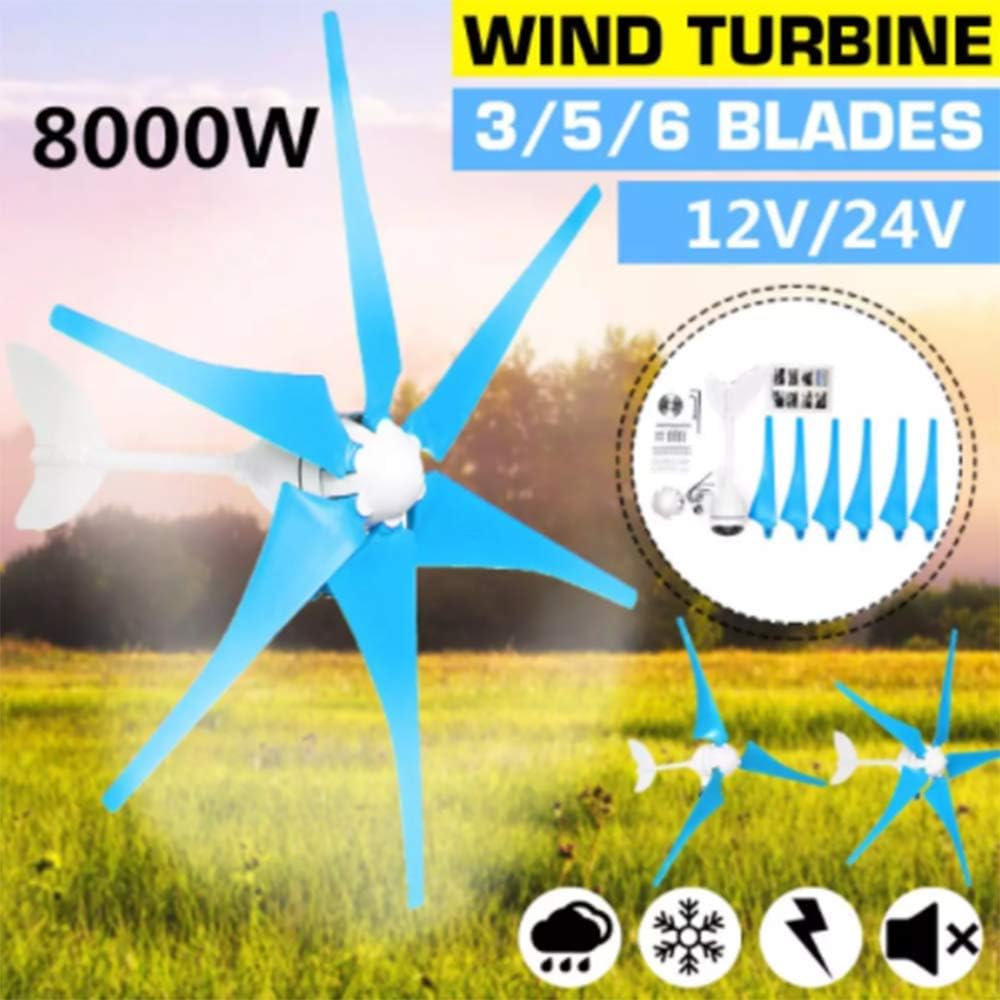 8000W 12V/24V 3/5/6 Blades Horizontal Wind Generator Wind Turbines Generator Windmill Energy Turbines Charge for Home Camping,24v,5 Blades