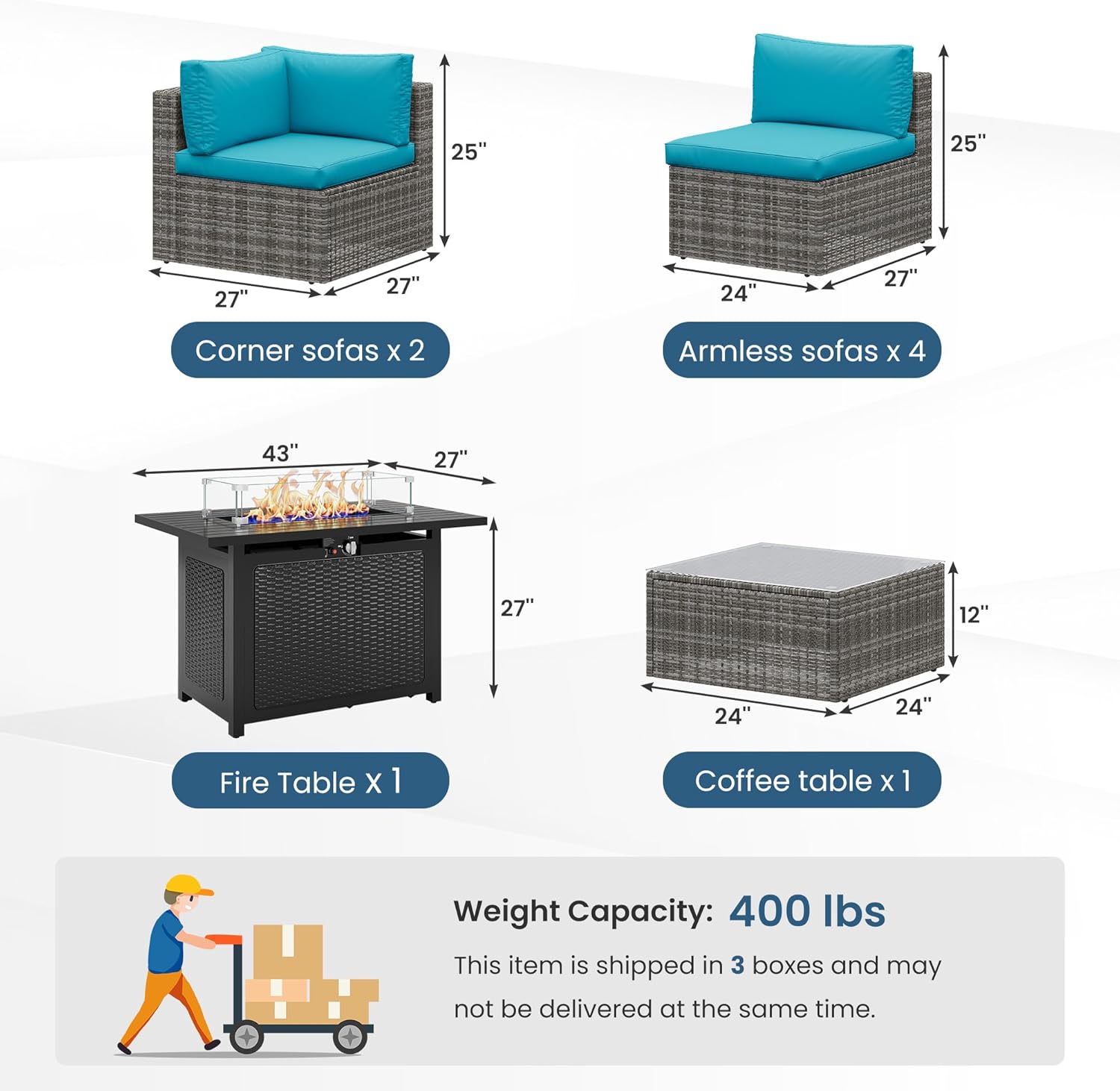 8 Pieces Outdoor Patio Furniture Set with 43