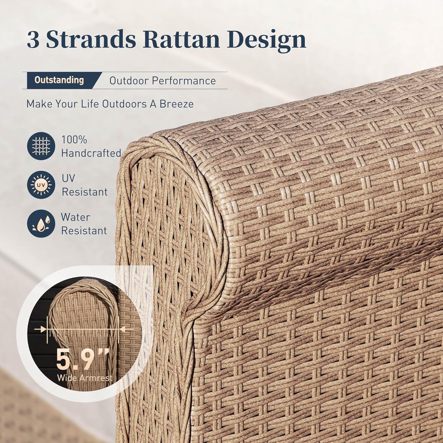 Patio Furniture Set 8 pcs, Wicker Rattan Outdoor Furniture with 5.5