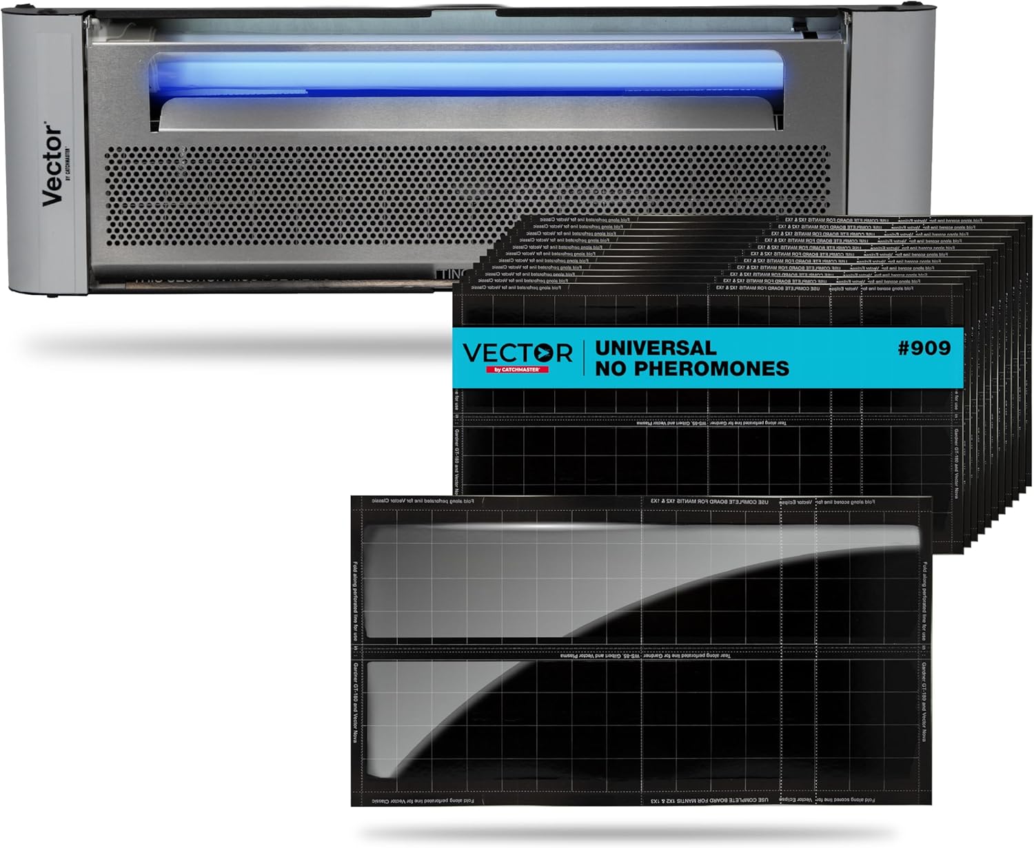 Catchmaster Vector Plasma One Trap & Replacement Boards Set, Compact UV Light Fly Traps for Home, Gnat Traps for House Indoor, Shatterproof Bulbs, UV Lamp Insect Killer, 12-Pk White Replacement Boards