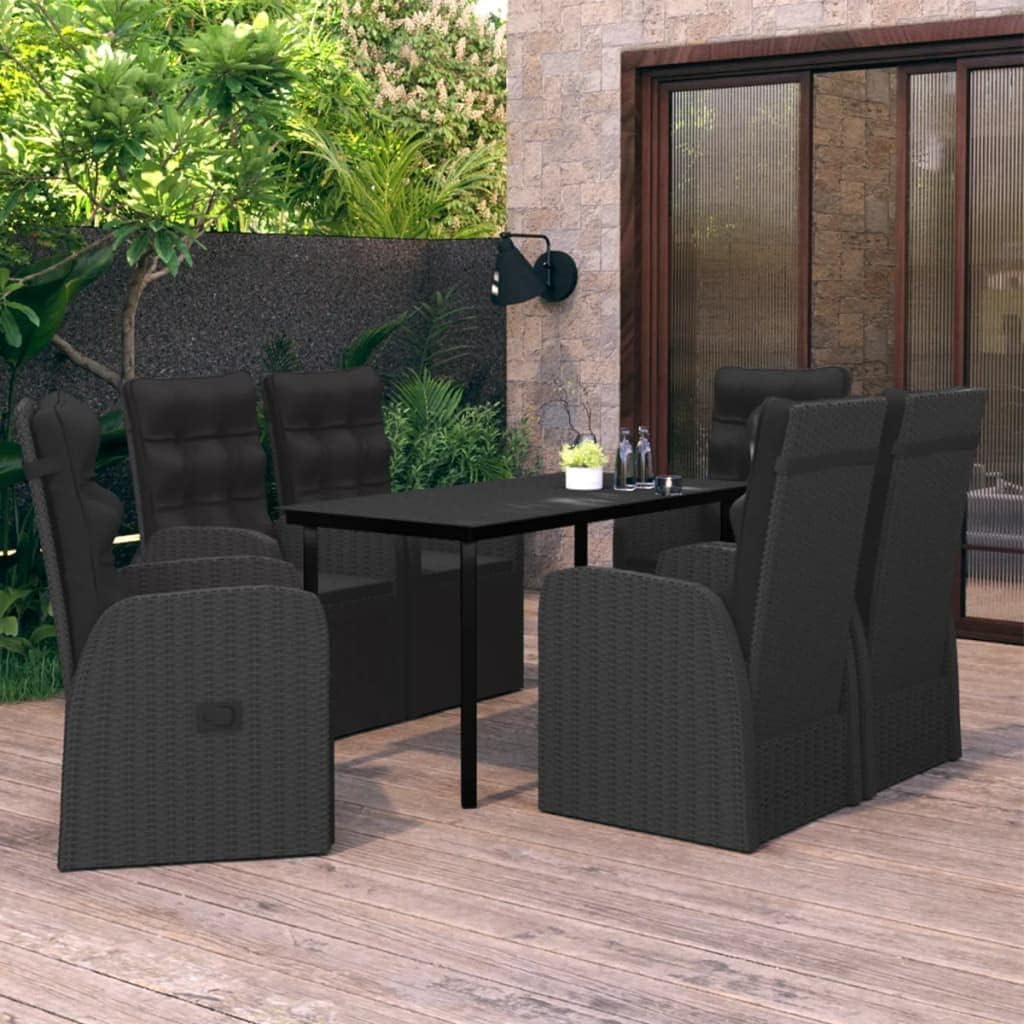 7 Piece Patio Dining Set with Cushions Black Garden Furniture
