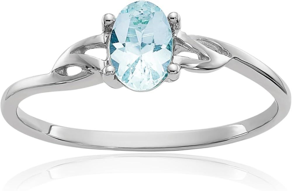 IceCarats 14K Solid White Gold Blue Aquamarine Ring March Birthstone Jewelry